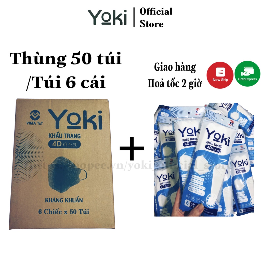 Thùng 50 túi Khẩu trang 4D Yoki KF94 4 lớp kháng khuẩn chống bụi mịn PM2.5