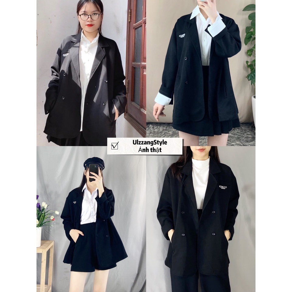 Áo Blazer Vest Nữ Khoác Ngoài Dài Tay Màu Đen,Túi Ngực Giả, Chữ Thêu EDM.CO 160819 Chất Dày Dặn Kiểu Dáng Trẻ Trung Blaz