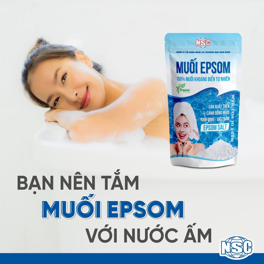 [Muối NSC] Muối Tắm Epsom Tự Nhiên- Muối Magie Cho Da Mụn, Viêm Da Cơ Địa, Mẩn Ngứa- Epsom Salt [Xanh Suốt]