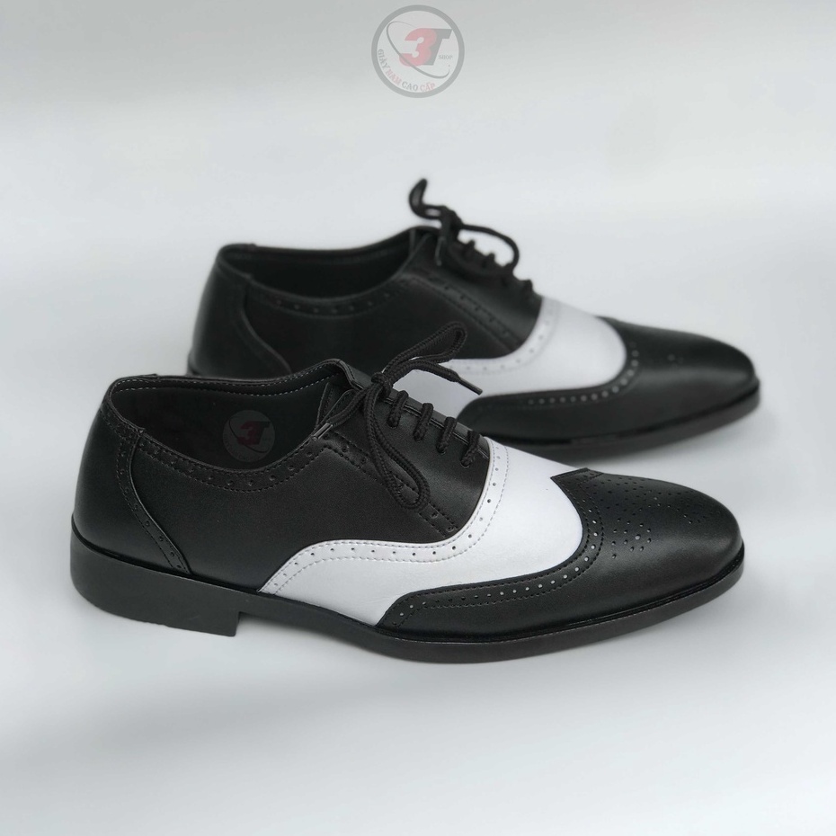 Giày nam oxford công sở  ,DA mềm màu đen trắng , Đế Cao su Cao 3cm ,Có Khâu Đế  -Bảo hành 12 tháng