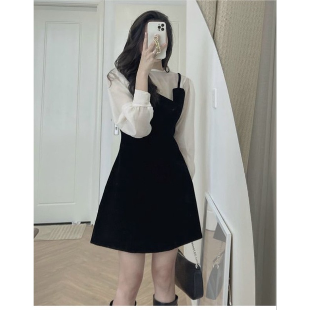 SET ÁO VOAN TƠ CỔ TRÒN + YẾM 2S ĐEN