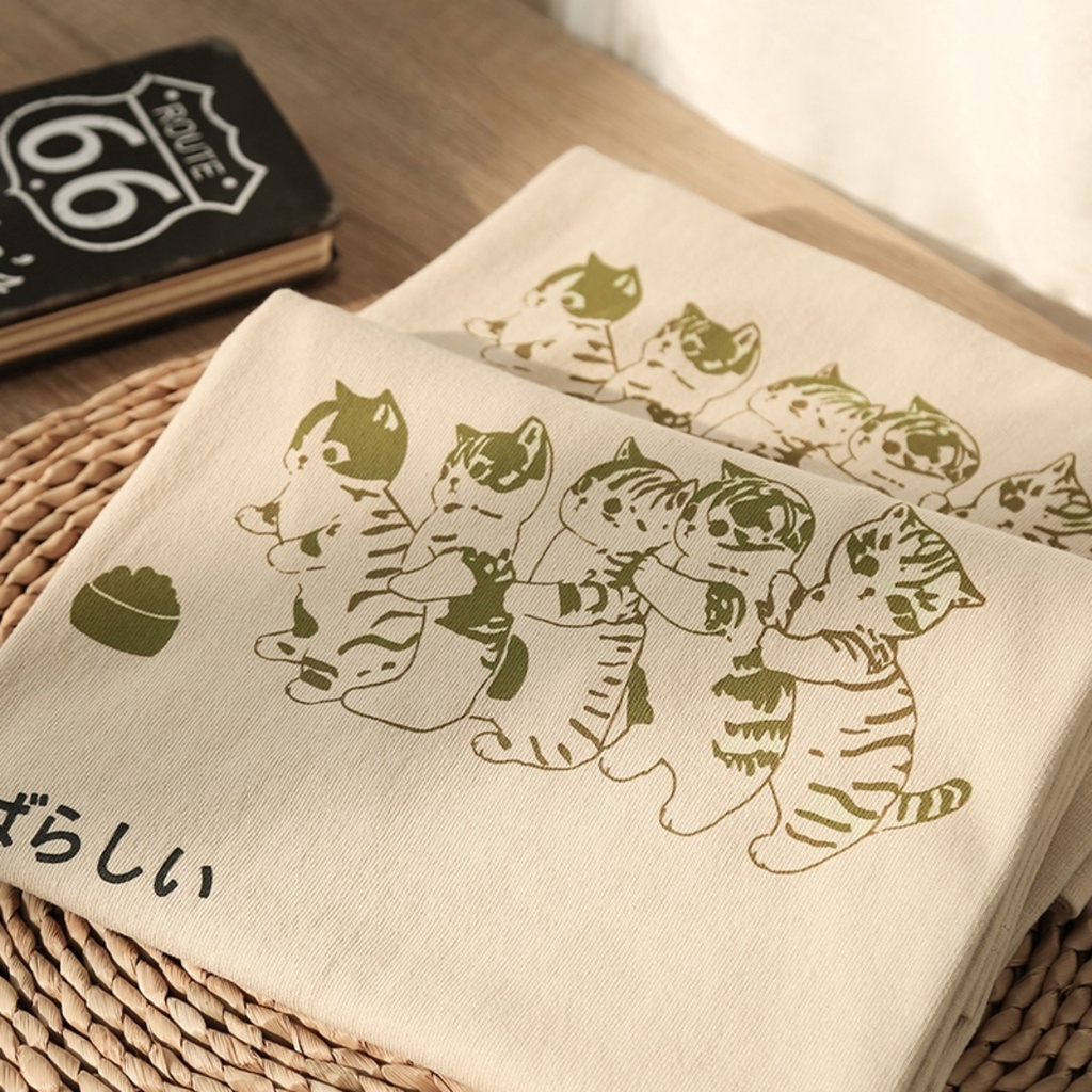 Áo Thun Nam Nữ In Hình Mèo Nhật Bản Chất Cotton Siêu Mềm - S110