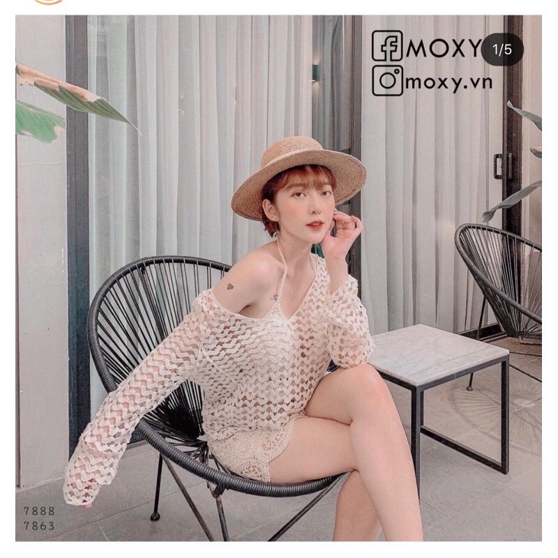 Ren 17-Set bộ bikini ren đi biển 3 món bra-áo lưới ngoài-quần sóc