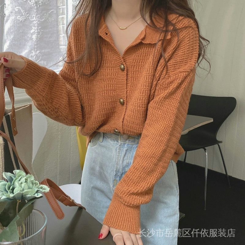 Áo Khoác Cardigan Dệt Kim Dày Dáng Rộng Cổ Bẻ Thời Trang Thu Đông Phong Cách Retro Mới