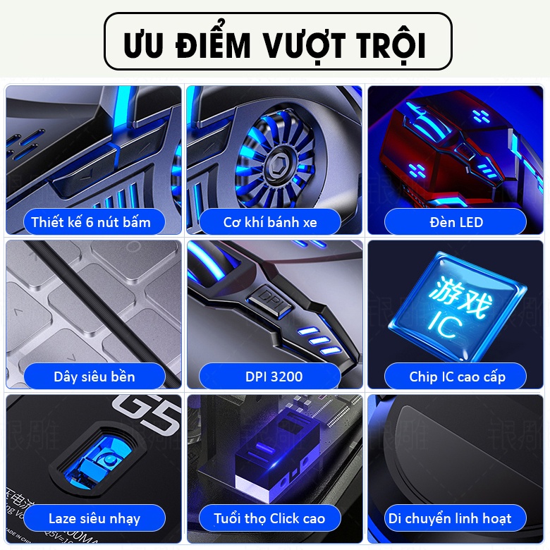 Chuột máy tình gaming có dây SIDOTECH G5 có 6 nút ấn 4 mức chỉnh DPI đèn led RGB cho chơi game và làm việc văn phòng