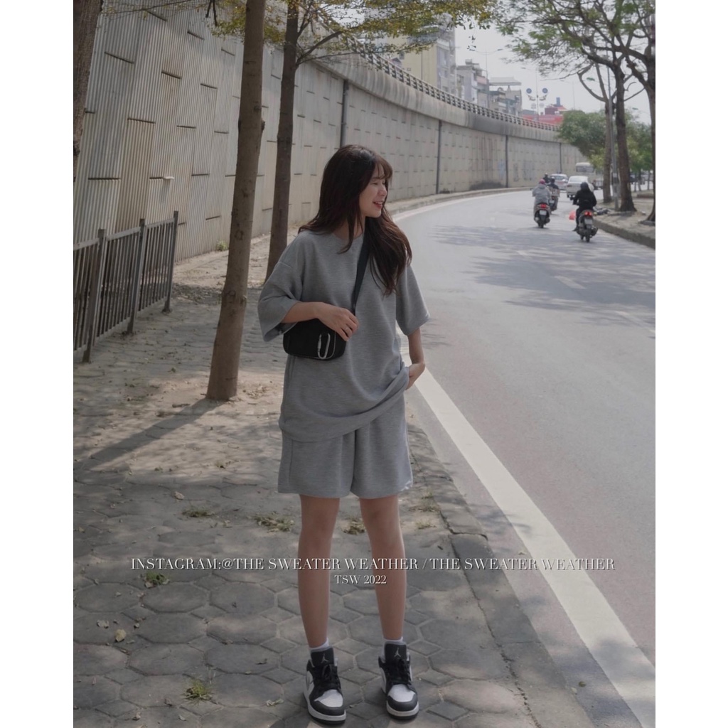 💃 Bộ quần áo thun tổ ong cộc tay dáng rộng 3 màu