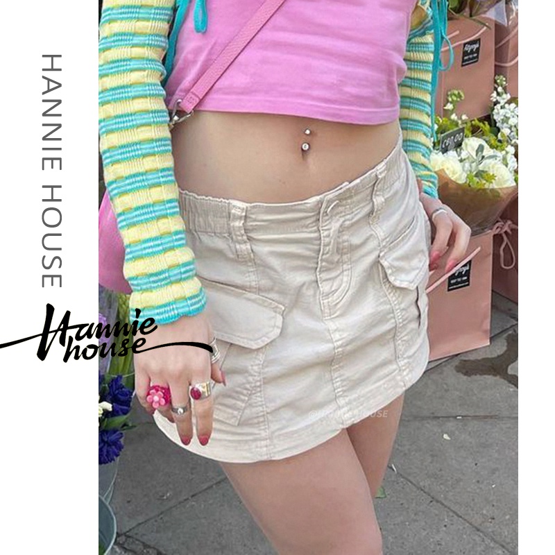 Hannie- Chân Váy Chữ A Mini Lưng Thấp Trơn Màu