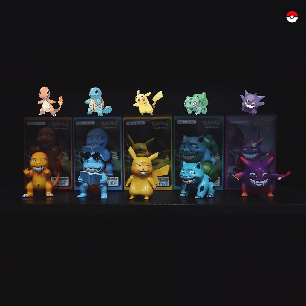 Mô hình nhân vật pokemon Pikachu Charmander Squirtle Gangar Bulbasaur mặt bựa