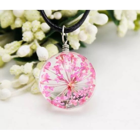 Dây chuyền mặt cầu handmade hoa khô thuỷ tinh resin epoxy trong suốt nhiều màu sắc 2poxy