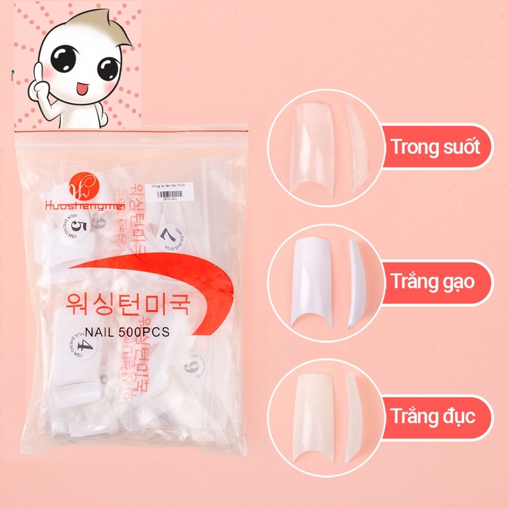 Móng nối tay HSM chính hãng phom vuông - Túi 500 móng nhựa dẻo đủ size