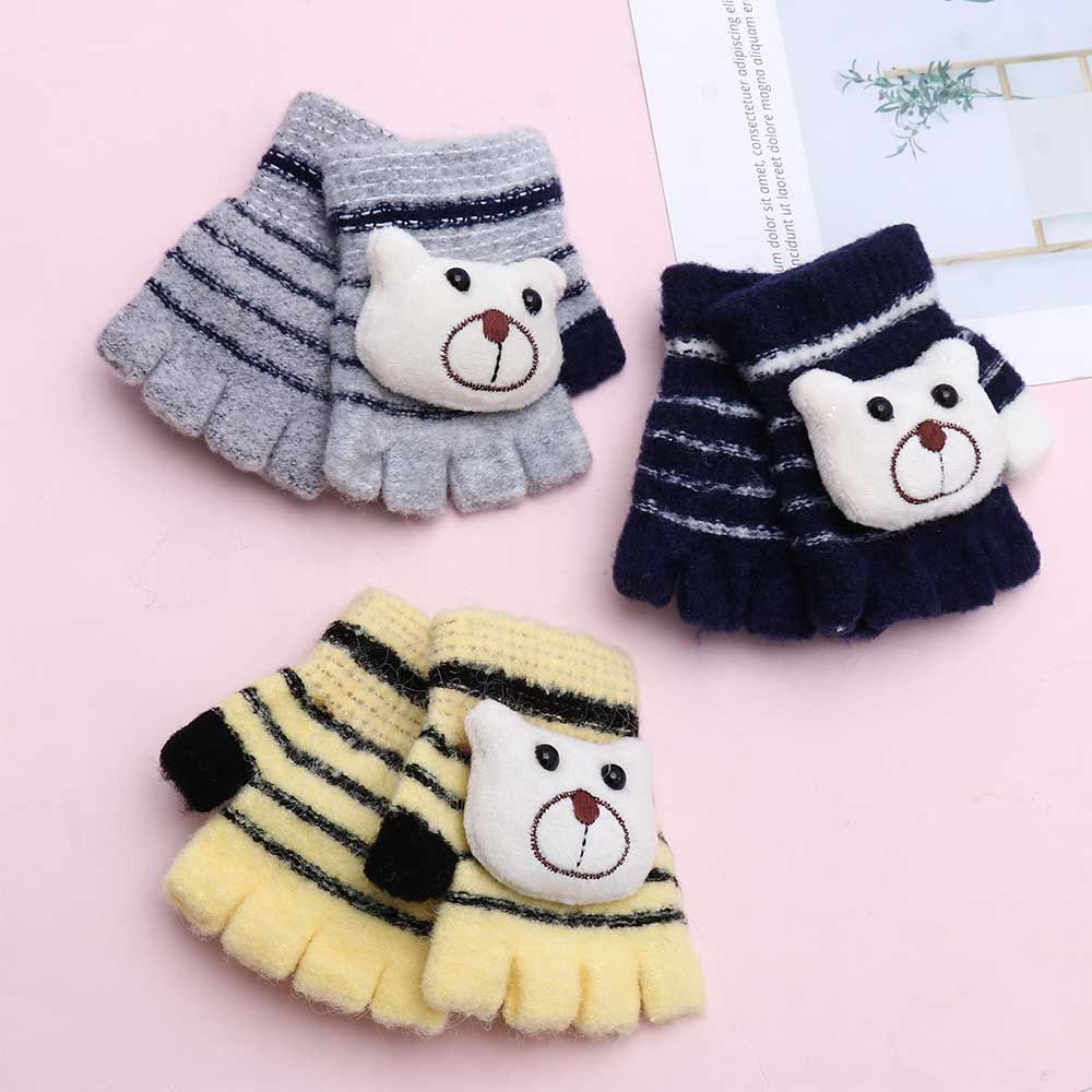 Găng tay dệt kim dày dặn giữ ấm mùa thu đông in hình gấu hoạt hình nhiều màu thời trang cho bé trai và bé gái