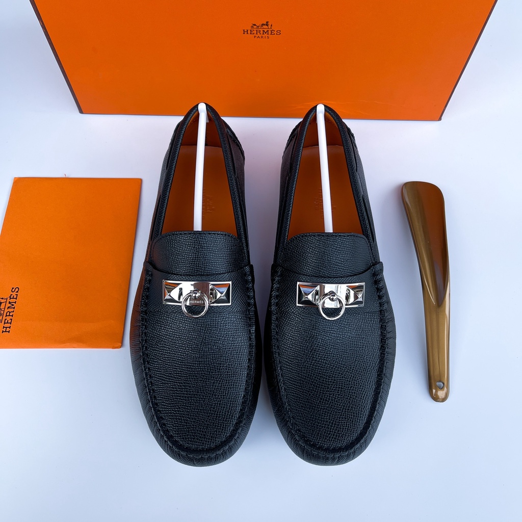 Giày Moca da bê Hermes LA móc khóa bạc fullbox
