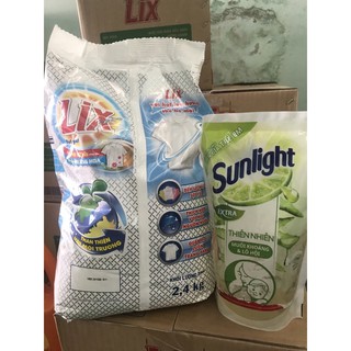 Bột giặt Lix 2.4kg tặng rửa chén túi 550g