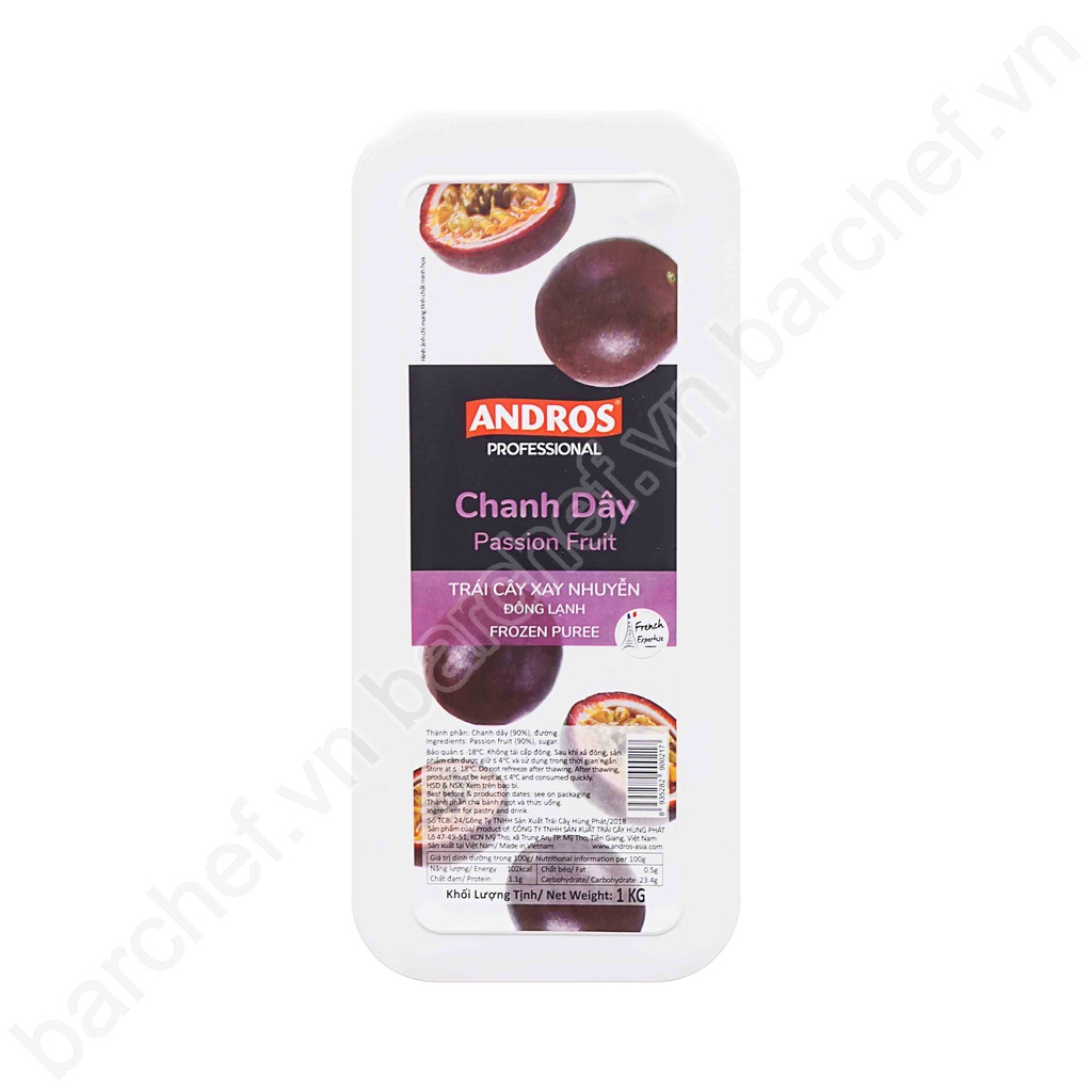 Chanh dây xay nhuyễn đông lạnh Andros (Passion Fruit Frozen Puree) - hộp 1kg