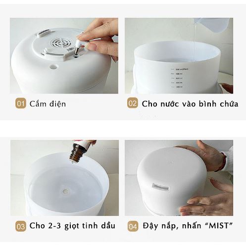 Máy Xông Tinh Dầu Phòng Ngủ Siêu Âm Dung Tích Lớn 850ml