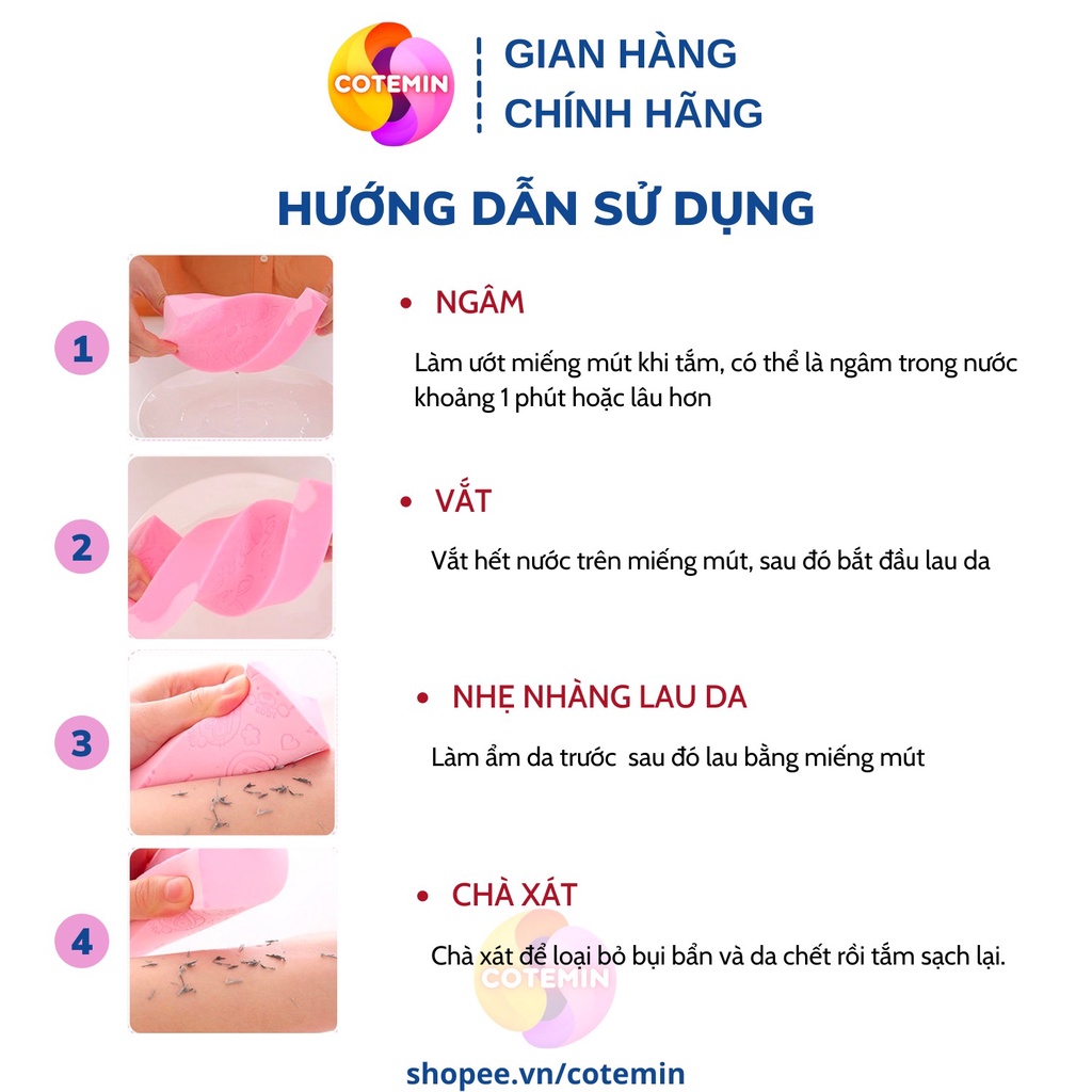 Miếng Mút Kỳ Ghét Siêu Mềm Mại Tẩy Da Chết Tạo Bọt Bảo Vệ Da Nhiều Màu Dễ Thương COTEMIN