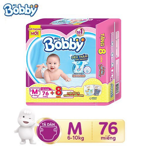 Tã bỉm quần và dán Bobby size M76/l68 miếng