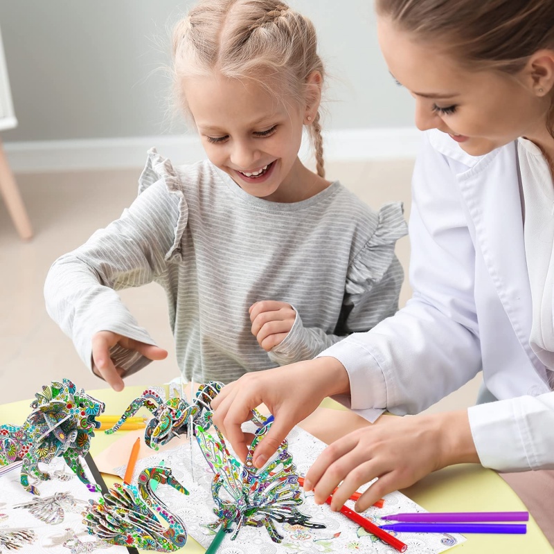 Bộ Đồ Chơi Xếp Hình 3D 4 Động Vật Kèm 12 Bút Vẽ