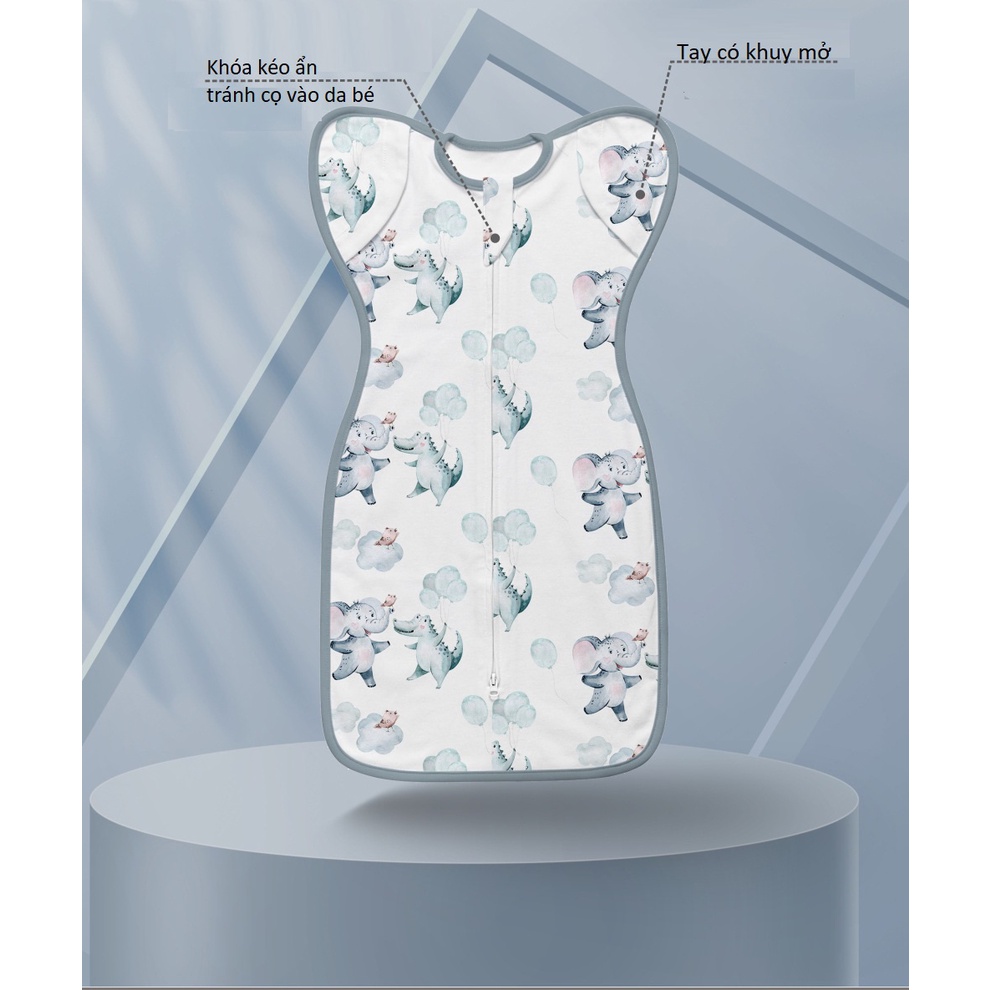 Nhộng chũn, túi ngủ chũn mở tay chất cotton tinh chế cao cấp  LITTLE TOTS - Giúp bé ngủ ngon- Sâu giấc- Không giật mình