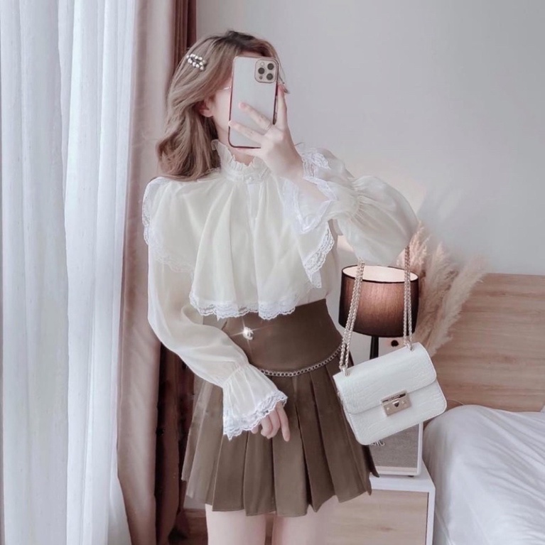 Áo sơ mi babydoll tiểu thư 2 lớp phối ren ulzzang nữ tính, mầu đen, trắng, be, cocoland | BigBuy360 - bigbuy360.vn