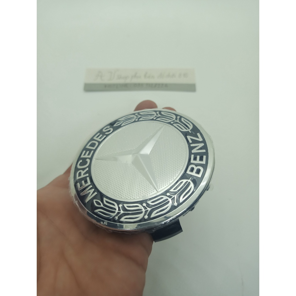 Logo Chụp Mâm Bánh Xe Ô Tô Mercedes Benz Đường Kính 75mm màu xanh