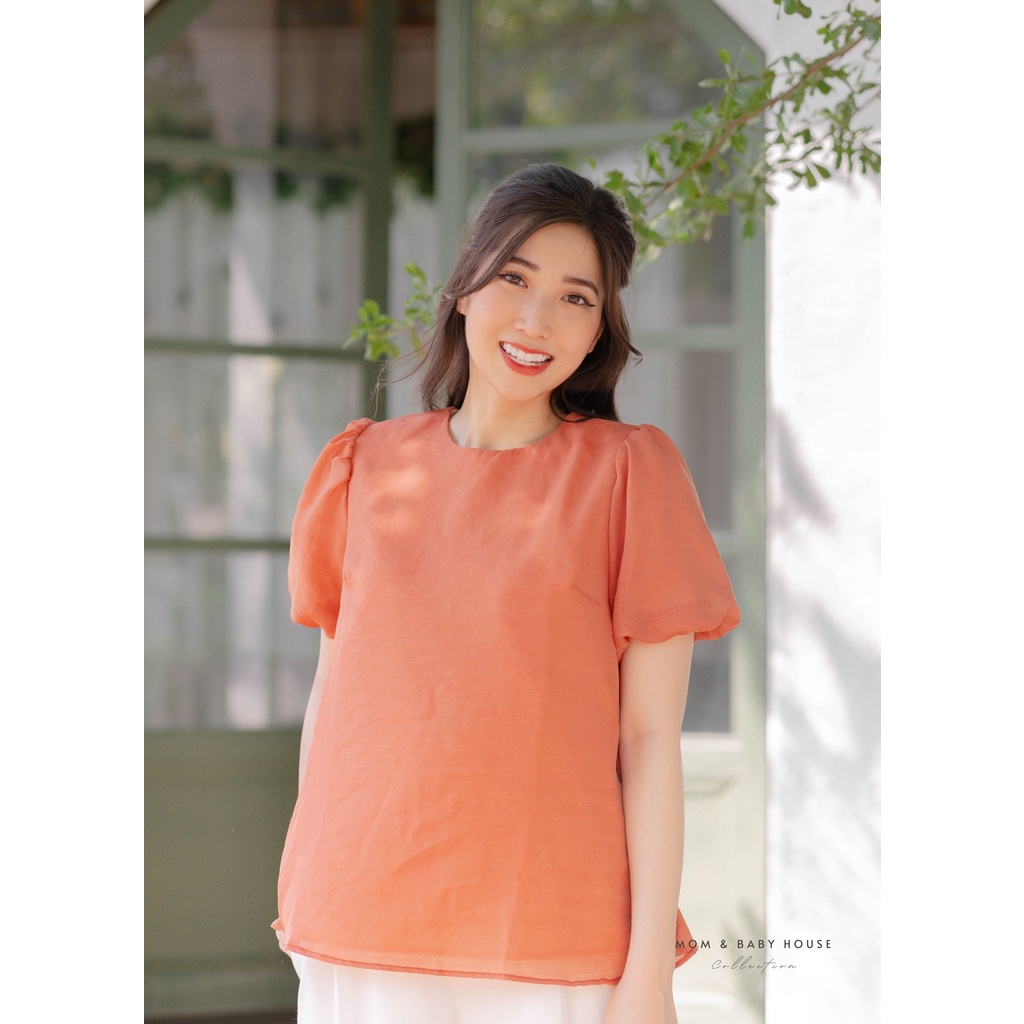 EVERMOM | Áo bầu vải tơ tay phồng trẻ trung mặc cả bầu và sau sinh