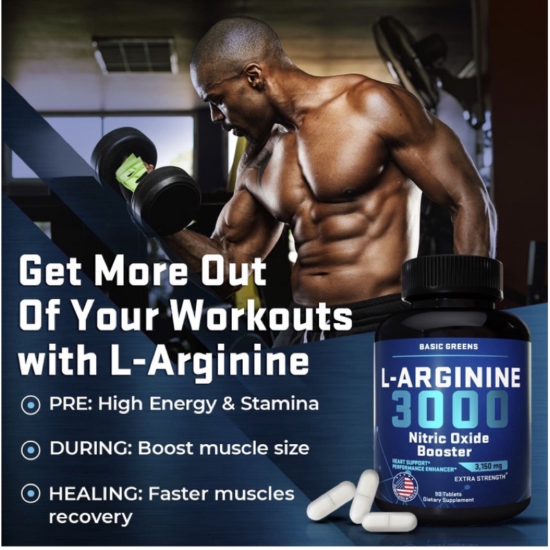 Viên uống liều cao tăng cường sinh lý, vận động BASIC GREENS L-Arginine 90 viên USA
