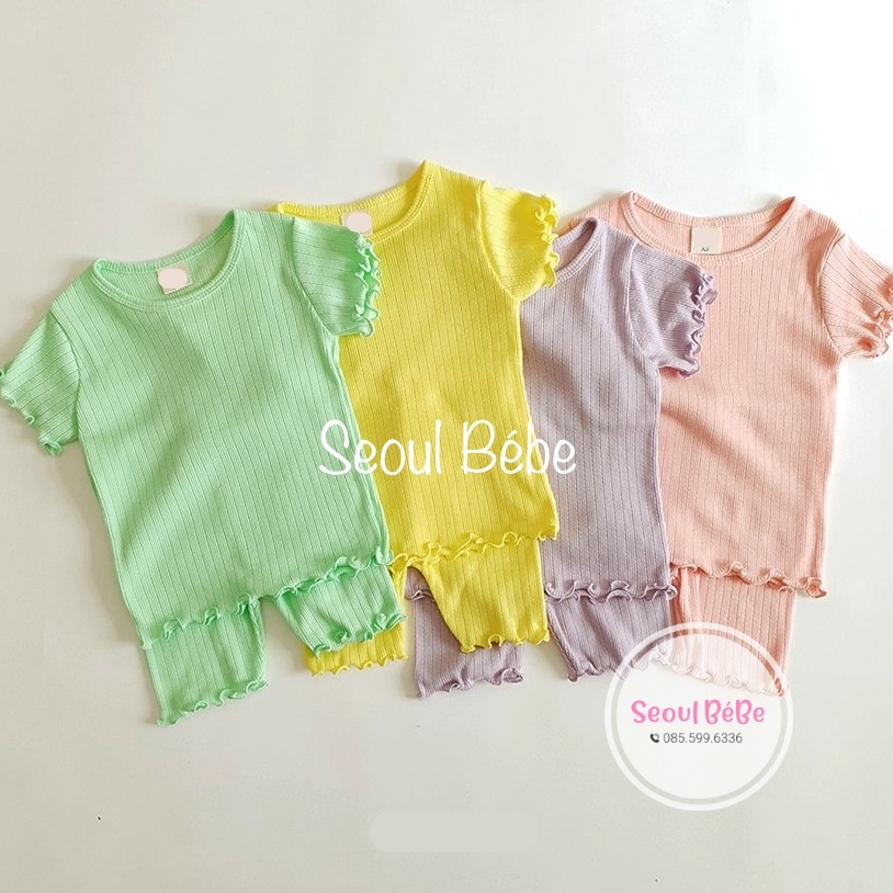 Bộ mặc nhà gân xước lạnh cho bé 6-19kg homewear cộc tay nội địa Hàn hè 2022