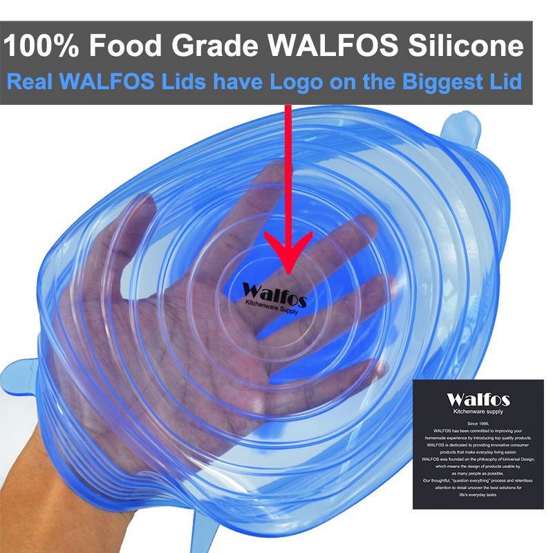 WALFOS Bộ 6 miếng đậy thực phẩm đàn hồi silicone cấp thực phẩm có thể tái sử dụng, nắp giữ tươi 5 màu