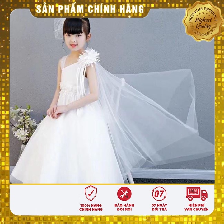 Đầm công chúa cao cấp lệch vai kèm choàng váy MÀU TRẮNG cho bé gái