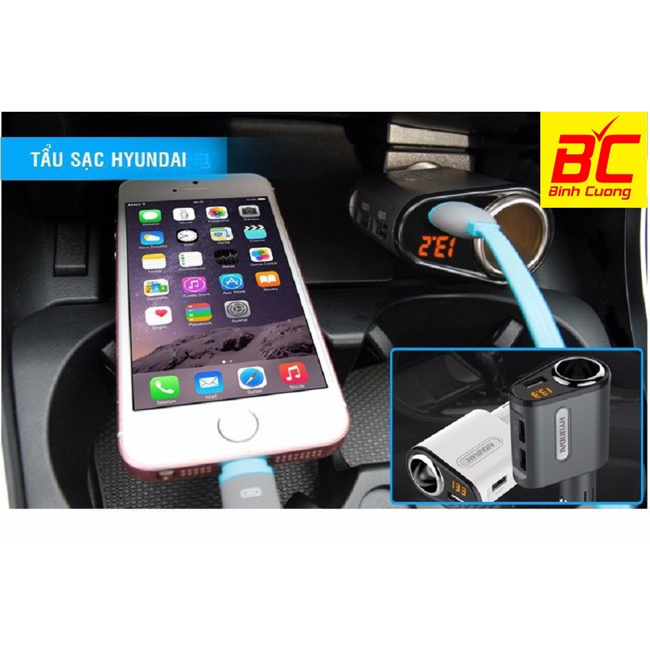Tẩu sạc Hyundai một tẩu ba cổng USB cao cấp