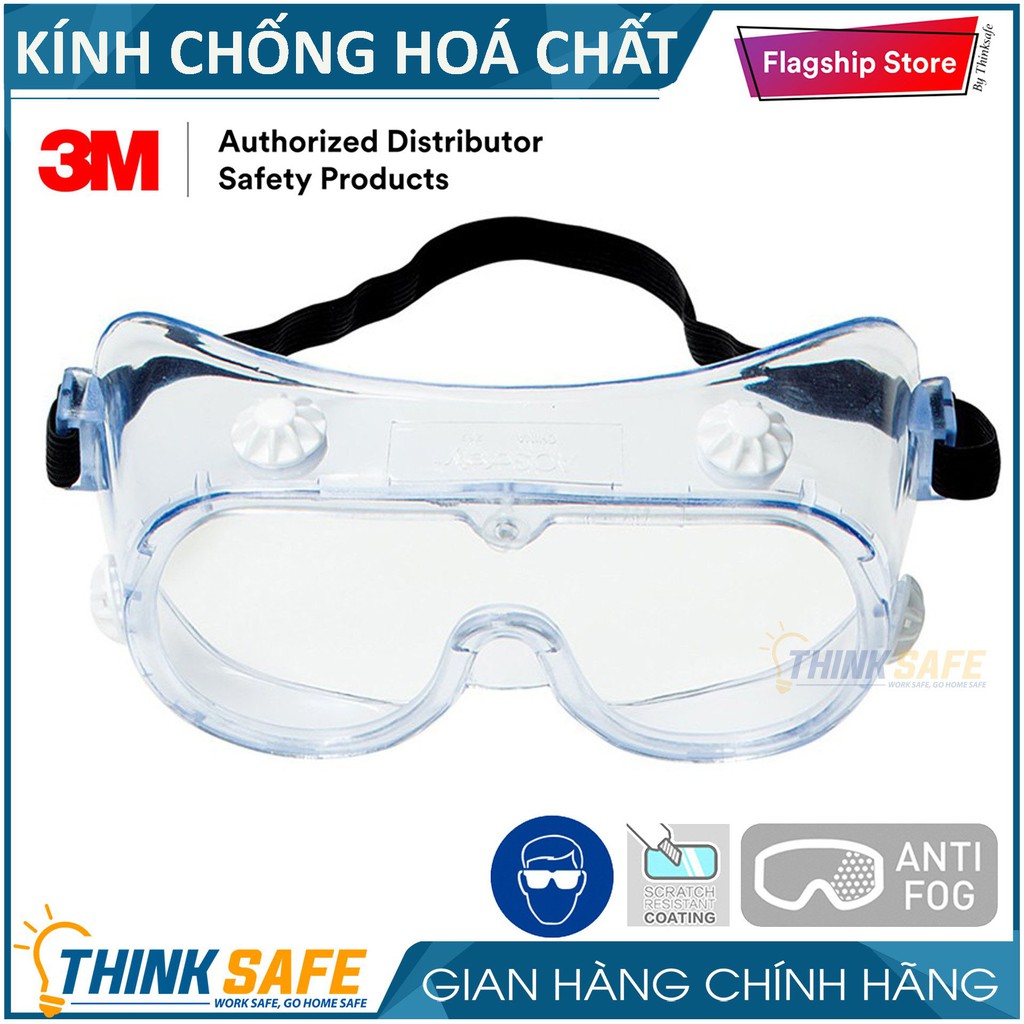 Kính chống hóa chất 3M 334 kính chống văng bắn hoá chất và bụi, chống tia UV, có lỗ thông khí, chống đọng sương