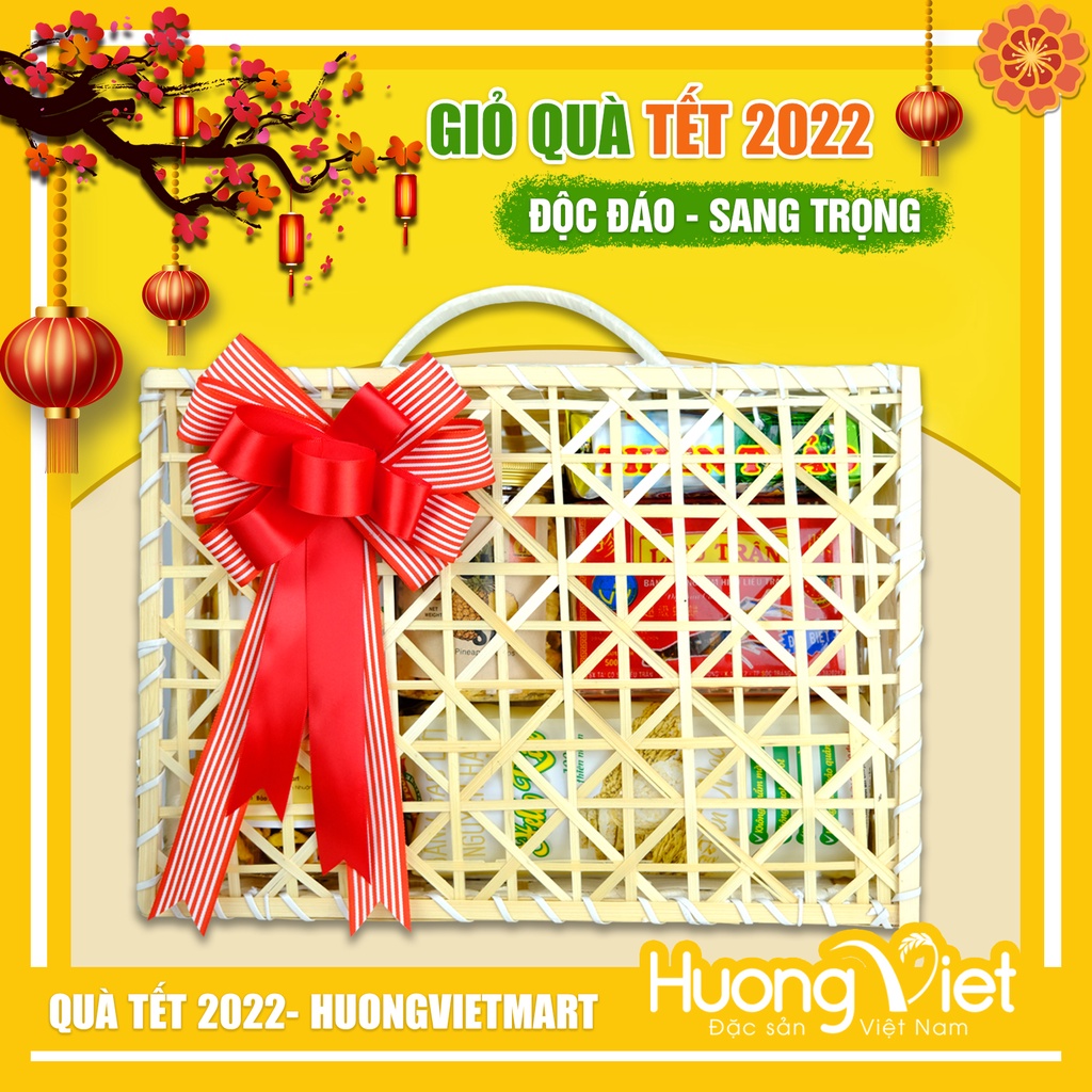 Giỏ quà đặc sản Miền Tây, kết hợp nhiều món đặt sản nổi tiếng Việt Nam ( Giỏ tre kết hợp cùng nơ vải handmade )