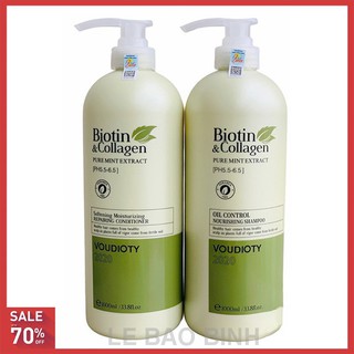 Cặp dầu gội xả Biotin collagen (Dung tích mỗi chai 1000 ml)xanh lá