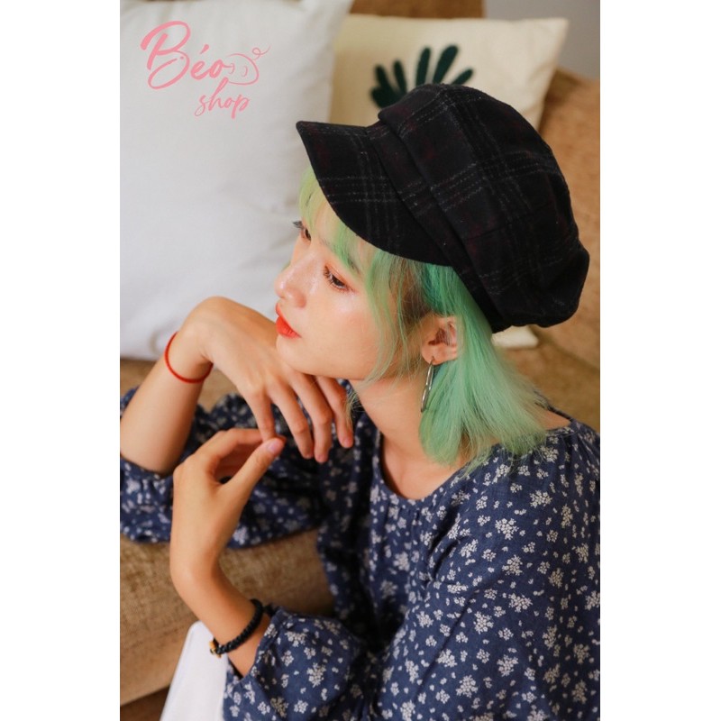 Mũ nồi beret newsboy kẻ sọc caro , nón dạ phong cách Hàn quốc