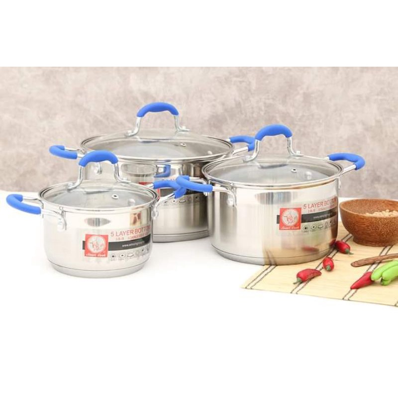 Bộ nồi Inox Smartcook 3 chiếc cỡ 16cm 20cm 24cmnồi Inox cao cấp chống oxi hoá và bảo vệ sức khoẻ