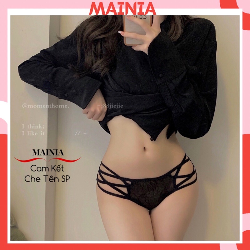 Quần Lót Ren Hoa Hồng Phối Dây Chéo Sexy Gợi Cảm Hai Màu Trắng Đen Co Giãn Thoáng Mát Mainia Shop