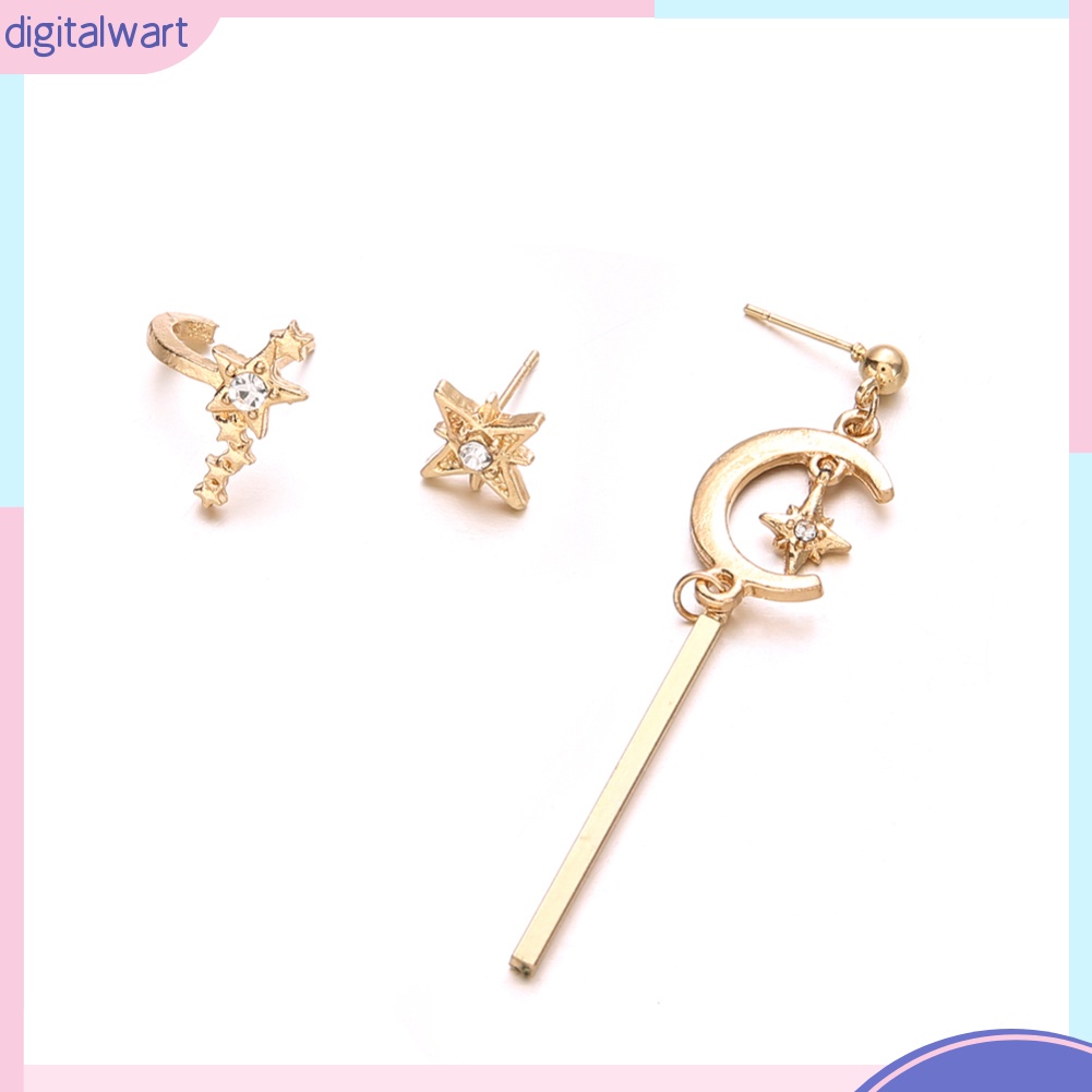 Set 3 khuyên tai họa tiết trăng và sao thời trang cho nữ
