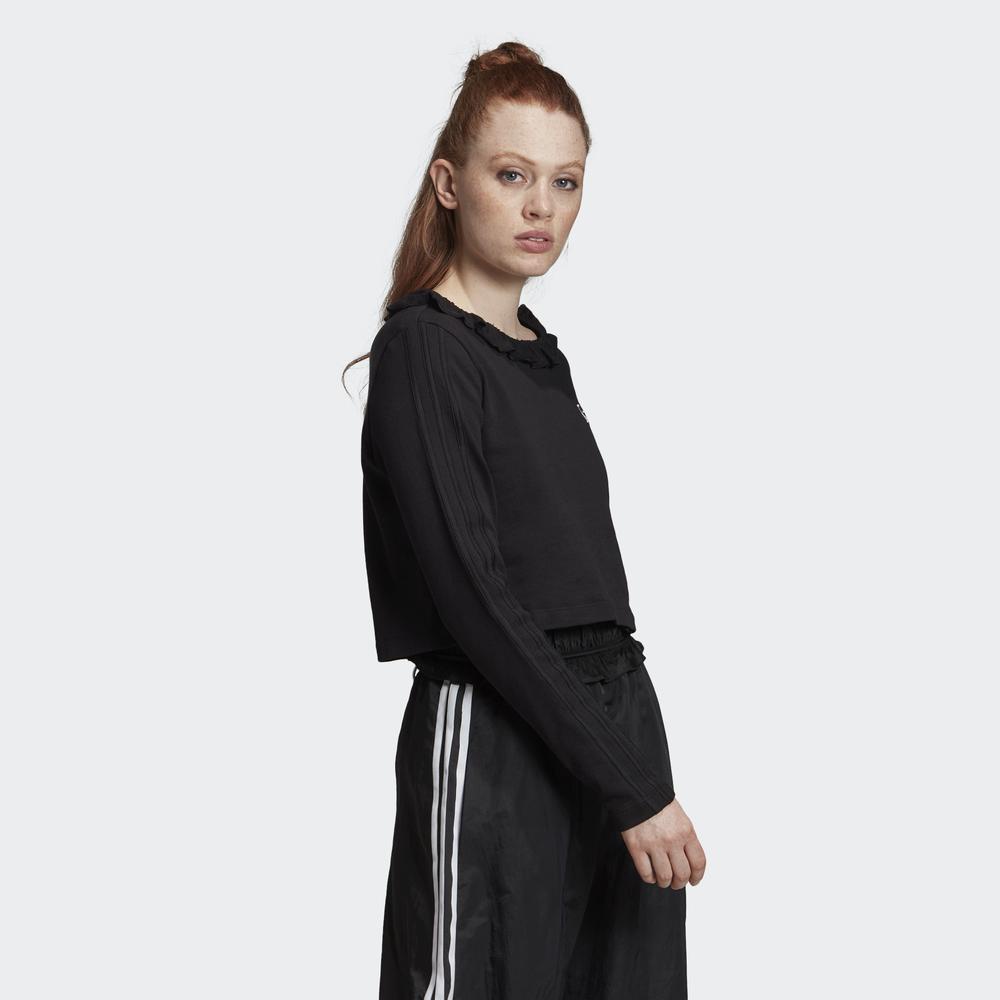 adidas ORIGINALS Ruffle Crew Sweatshirt Nữ Màu đen FU3862 | BigBuy360 - bigbuy360.vn