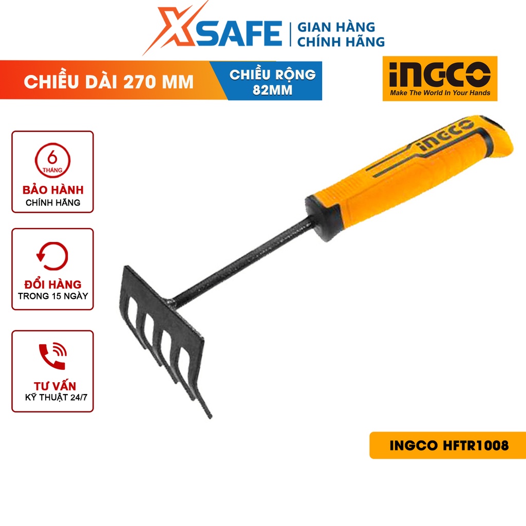 Cây cào xới đất INGCO HFTR1008 Dụng cụ xới đất chiều dài 270mm, rộng 82mm, cán cầm 8.0mm dùng cào xới đất, làm vườn