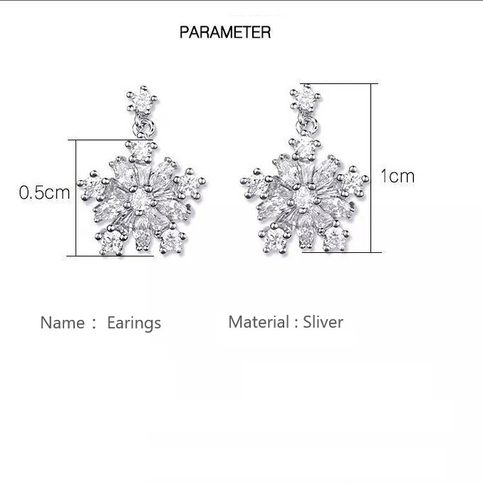Bông Tai Bạc 925 Hình Hoa Tuyết Đính Đá Lấp Lánh Phong Cách Hàn Quốc - Trang sức cao cáp Hàn Quốc