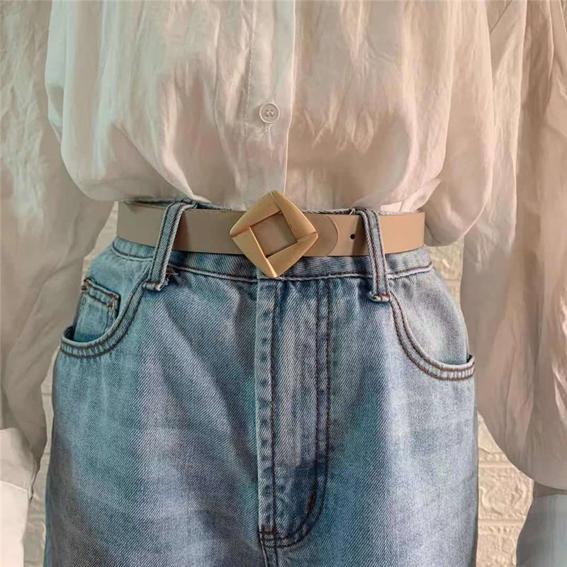 Thắt Lưng Da Khóa Kim Loại Vuông Màu Nâu/ Đen Thời Trang Dành Cho Nữ