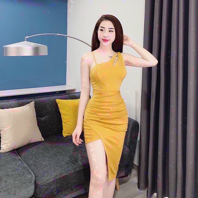 Đầm body chéo vai xẻ đùi sang chảnh