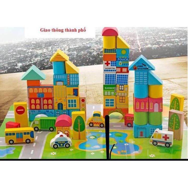 ĐỒ CHƠI GỖ MÔ HÌNH THÀNH PHỐ GIAO THÔNG nắp đỏ phát triển trí tuệ