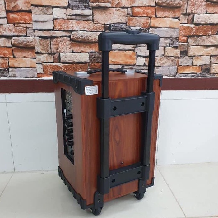 Loa karaoke mini hát cực hay, loa bluetooth giá rẻ  thùng gỗ, tặng kèm 2 micro không dây