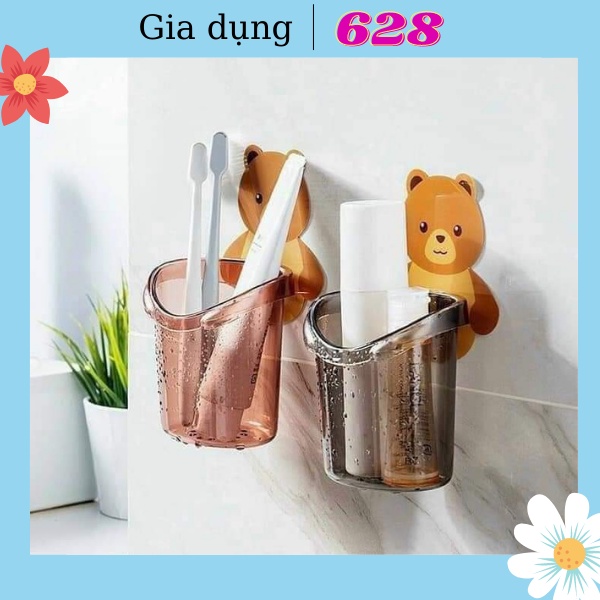 Cốc đựng bàn chải kem đánh răng dán tường kiểu con gấu dễ thương cốc dánh tường đựng đồ dùng thông minh