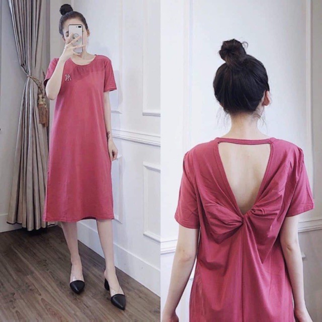 Váy Dáng Suông Đầm Xoắn Lưng Thêu Chữ NY Chất Cotton Đẹp | BigBuy360 - bigbuy360.vn