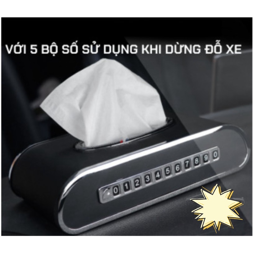 Hộp đựng giấy ăn trong nhà ,ô tô 3 chức năng, có đồng hồ , bảng số điện thoại, chất liệu da cao cấp