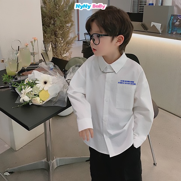 Áo sơ mi trắng cho bé trai bé gái Nyny Baby form rộng phong cách Hàn Quốc cho bé đi học đi chơi Từ 1-7 Tuổi