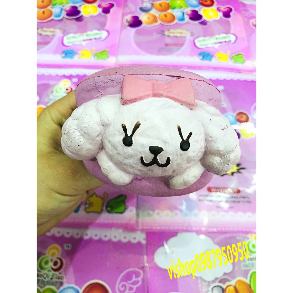 Squishy Lớn JUMBO Hình bánh cún đeo nơ hồng Đồ Chơi Xốp Giảm Stress Hình mềm mịn dễ Thương đàn hồi Cho Bé